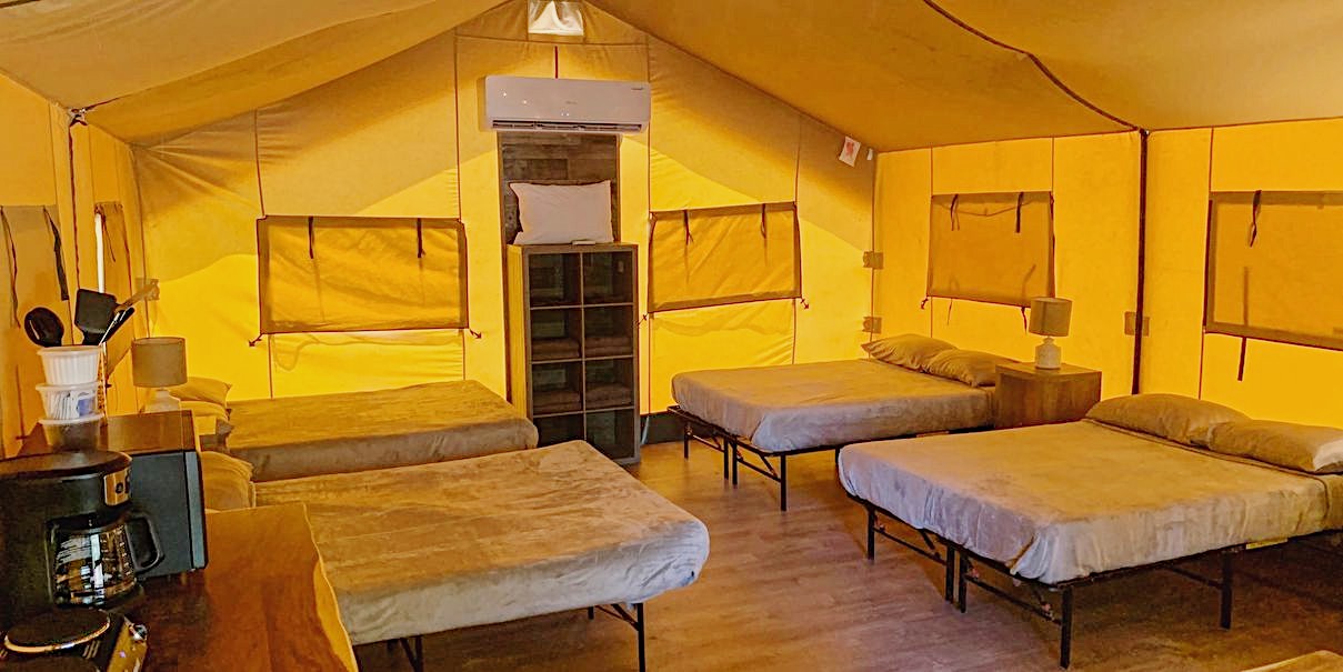 Safari Cabin interior beds with AC