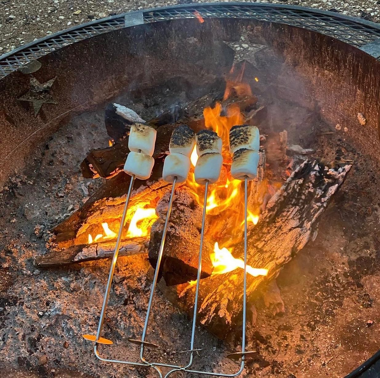 Roasting marshmallows over the campfire